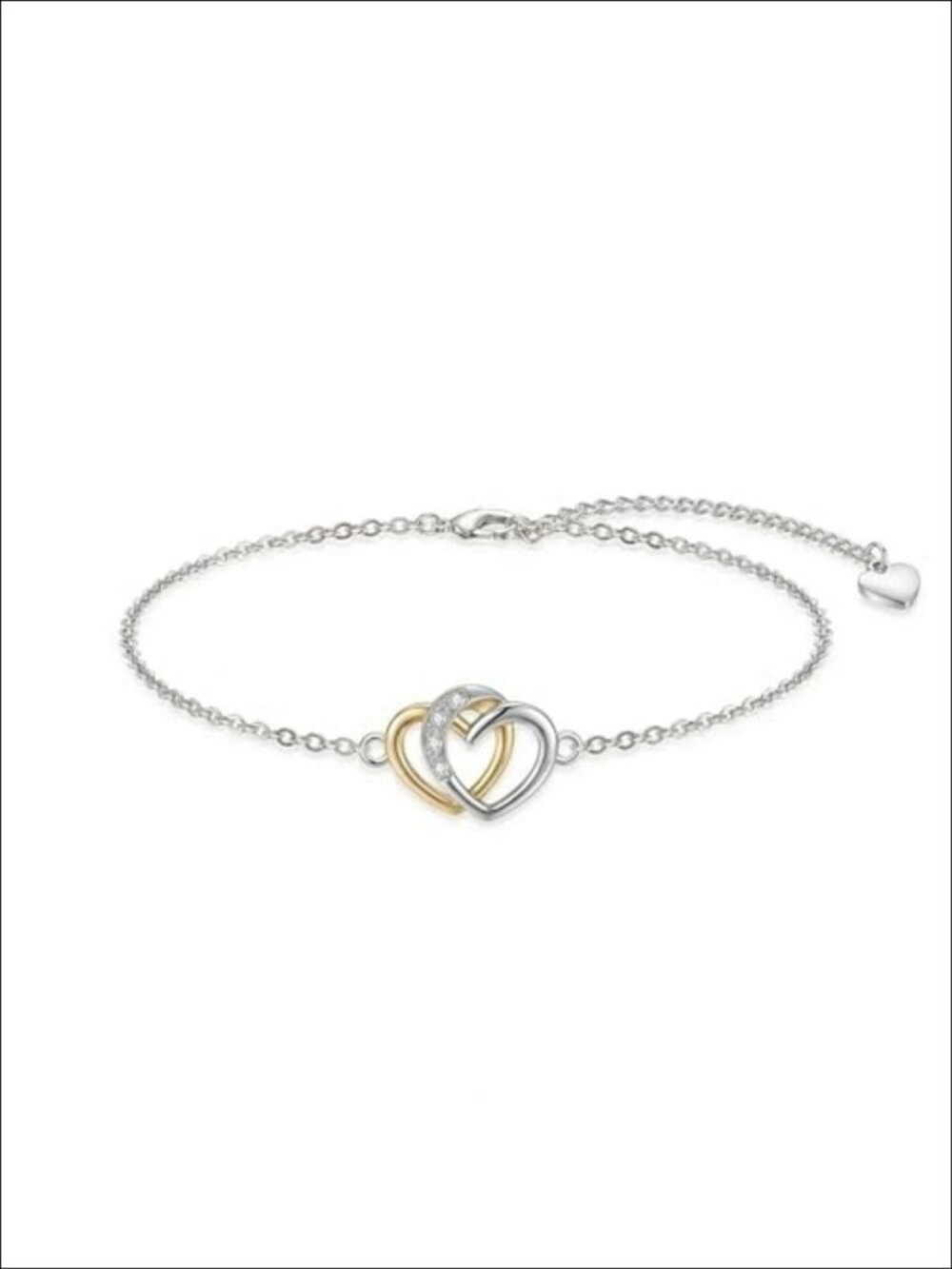 925 Sterling Silver Love Knot Bracelet Two-Tone Heart Adjustable Chain